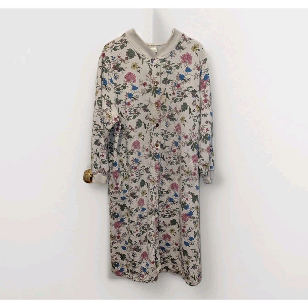 Vintage Blair Women's XL‎ Petite White With Floral Print House Dressing Robe